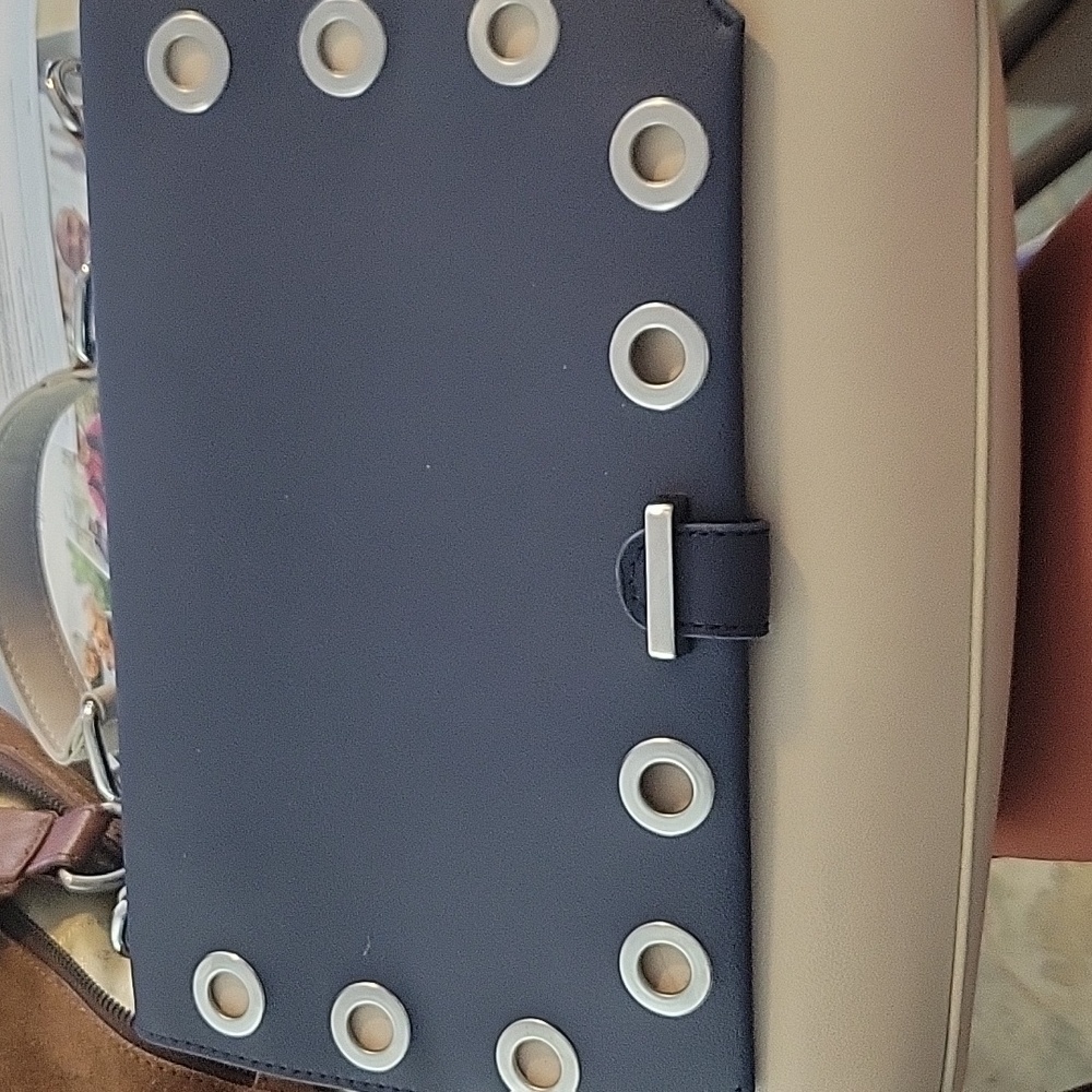 Olivia Miller Nautical Bag crossbody , Beige taupe,Navy blue fold over Flap